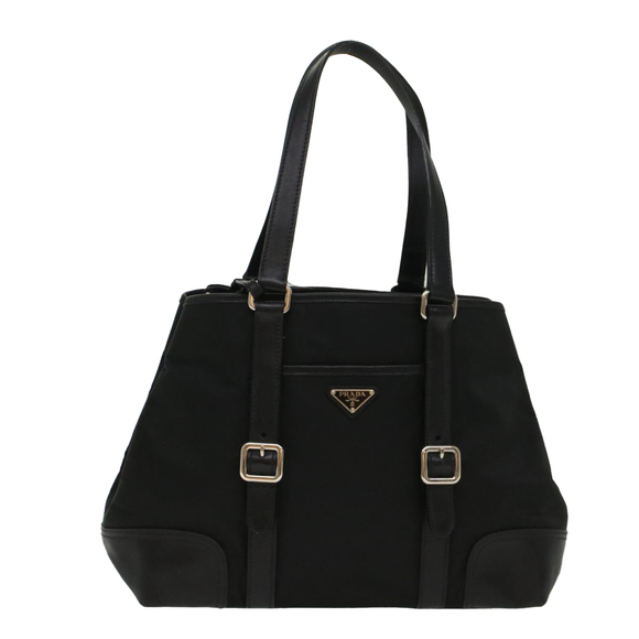 PRADA Tote Bag Leather Nylon Black Auth 48131 - Picture 1 of 16